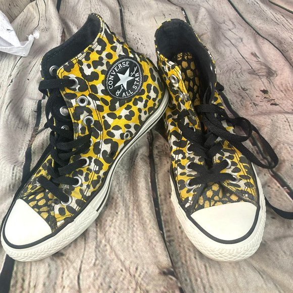 Converse All Star Chuck Taylor Yellow Cheetah Print High Top Womens Shoes - Picture 1 of 8